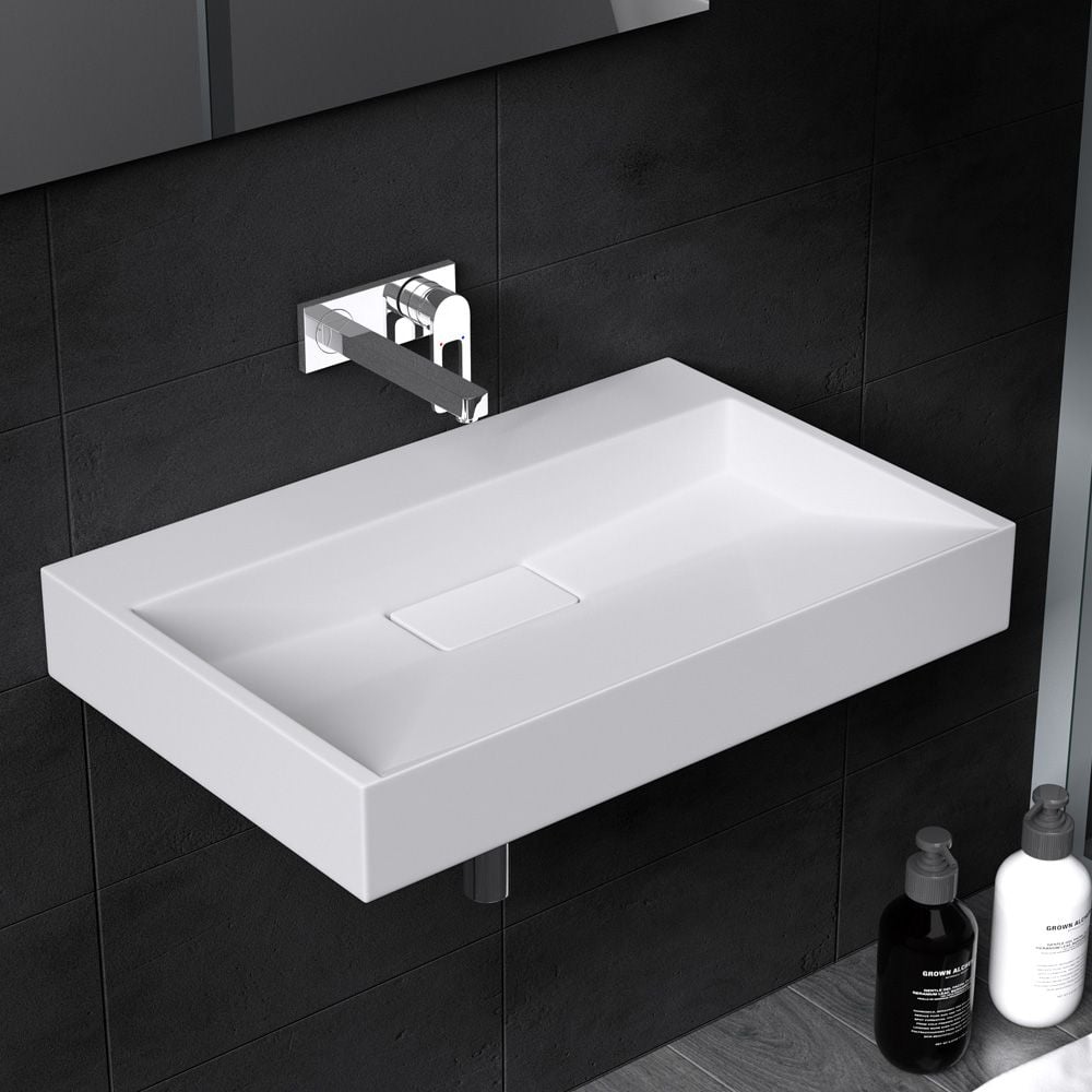 Durovin Bathrooms Sink Wall Hung Countertop Basin Stone with Waste Plug ...