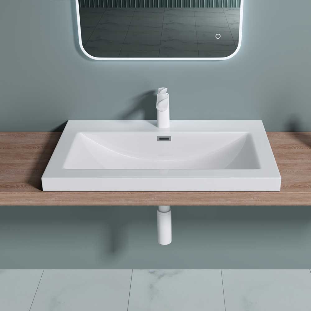 Semi Recessed Rectangular Resin Stone Basin 765 X 480 X 130mm Colossum 01 765mm Durovin Bathrooms Uk