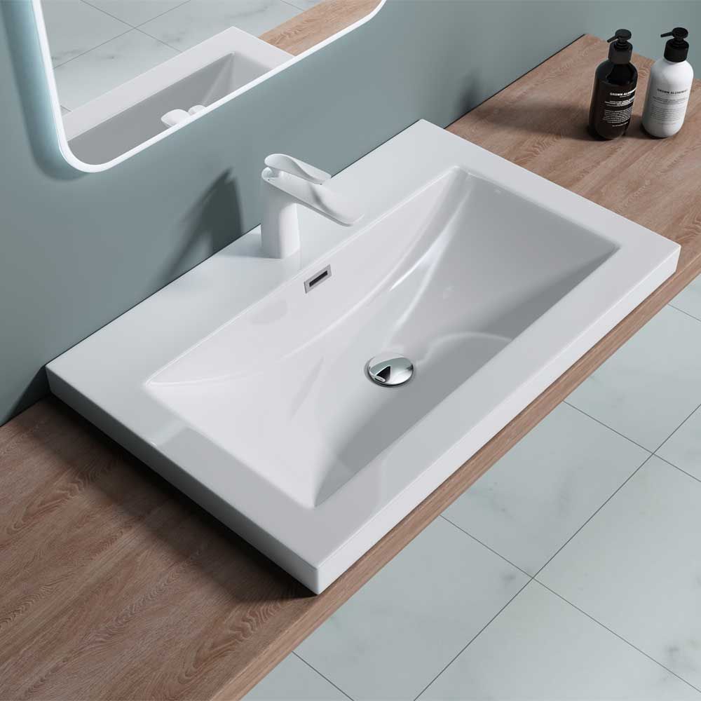 Semi Recessed Rectangular Resin Stone Basin 765 X 480 X 130mm Colossum 01 765mm Durovin Bathrooms Uk