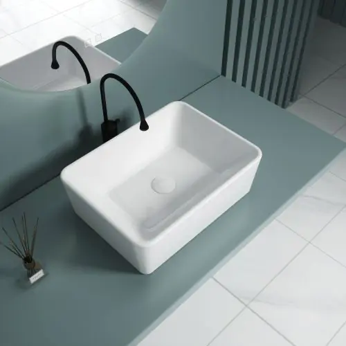 Durovin Bathrooms Ceramic Bathroom Basin- No Tap Hole 400 x 300 x 130mm (WxDxH) Countertop Mounted Bathroom Vessel Rectangular